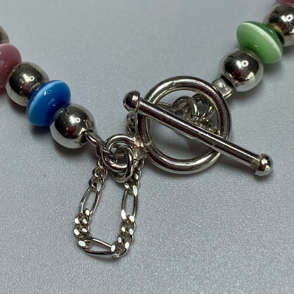 Silpada Rare HTF Sterling Silver Pastel Beaded Toggle Bracelet w/Safety Chain - Picture 13 of 16